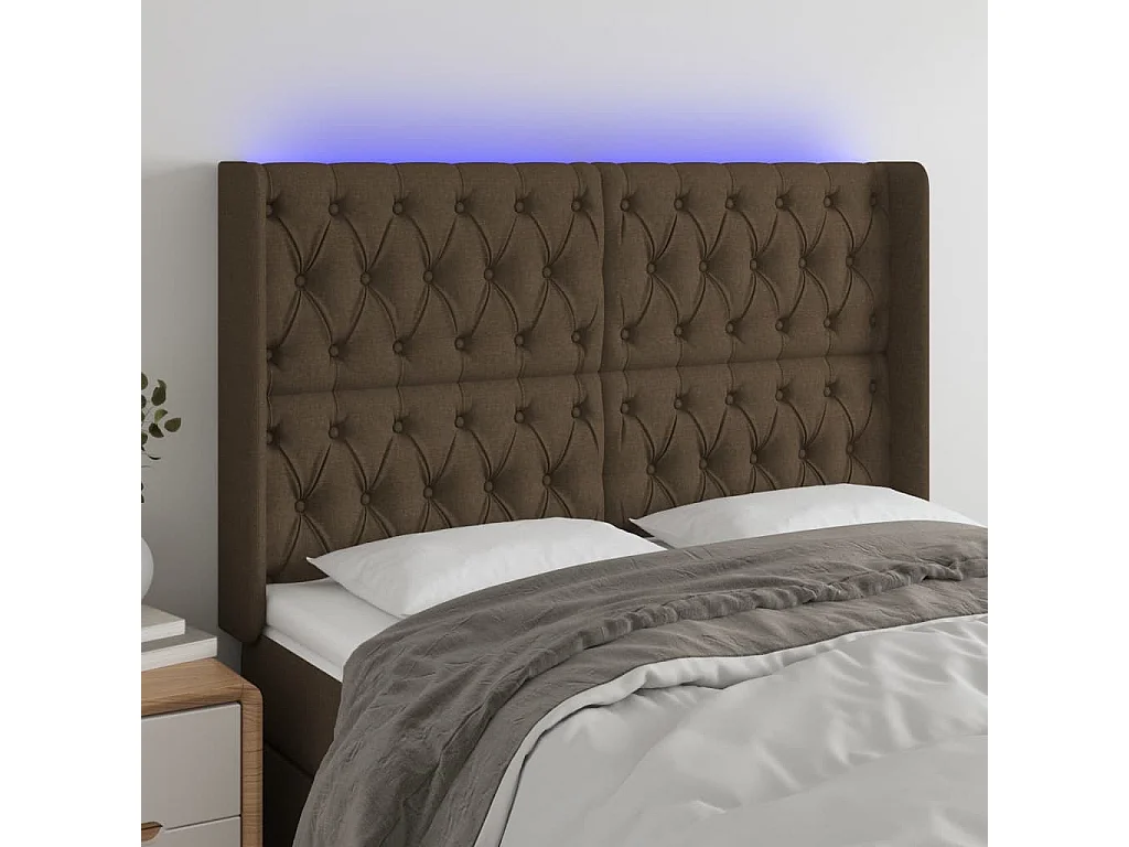 Hoofdbord | Hoofdeinde LED 163x16x118/128 cm stof donkerbruin