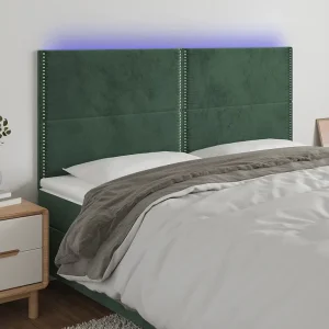 Hoofdbord | Hoofdeinde LED 200x5x118/128 cm fluweel donkergroen Hoofdbord | Hoofdeinde LED 200x5x118/128 cm fluweel donkergroen