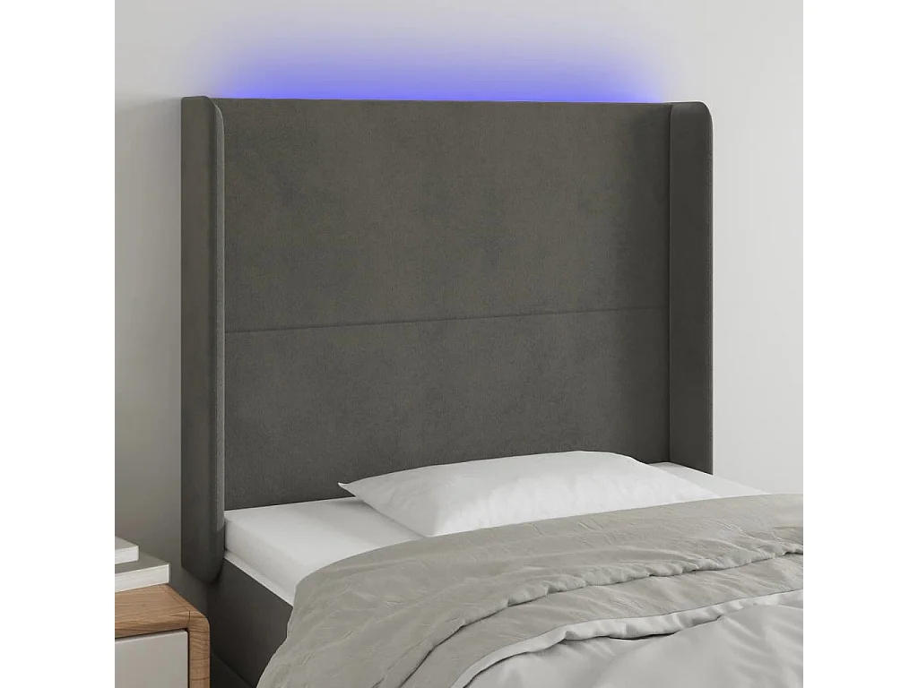 Hoofdbord | Hoofdeinde LED 103x16x118/128 cm fluweel donkergrijs