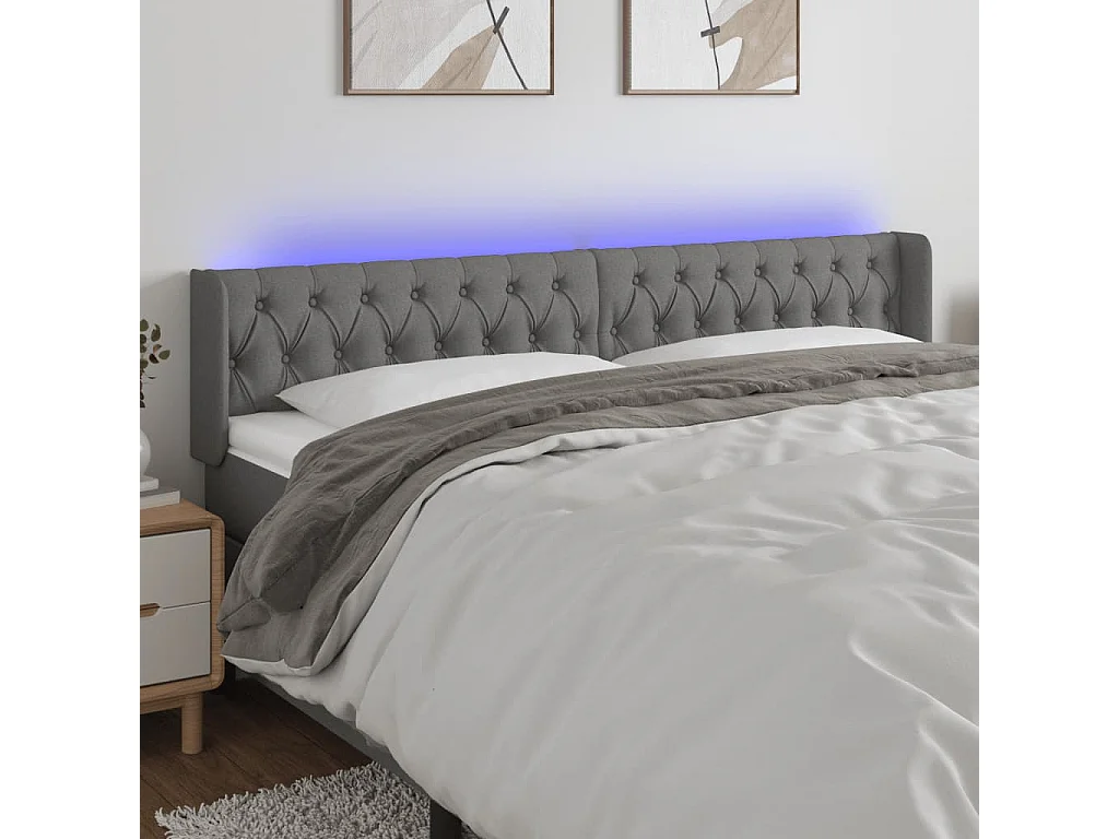 Hoofdbord | Hoofdeinde LED 203x16x78/88 cm stof donkergrijs