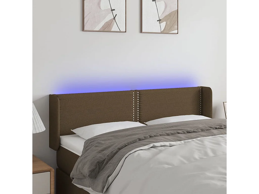 Hoofdbord | Hoofdeinde LED 147x16x78/88 cm stof donkerbruin