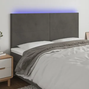 Hoofdbord | Hoofdeinde LED 200x5x118/128 cm fluweel donkergrijs Hoofdbord | Hoofdeinde LED 200x5x118/128 cm fluweel donkergrijs