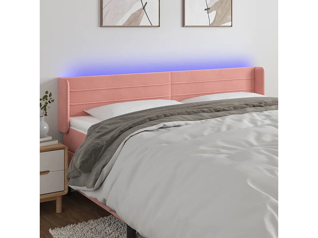 Hoofdbord | Hoofdeinde LED 203x16x78/88 cm fluweel roze