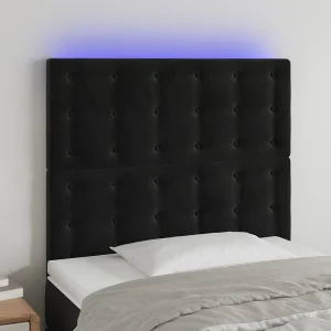 Hoofdbord | Hoofdeinde LED 80x5x118/128 cm fluweel zwart Hoofdbord | Hoofdeinde LED 80x5x118/128 cm fluweel zwart