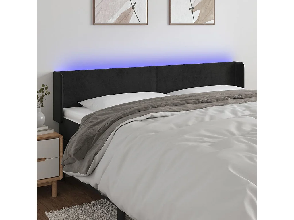 Hoofdbord | Hoofdeinde LED 183x16x78/88 cm fluweel zwart