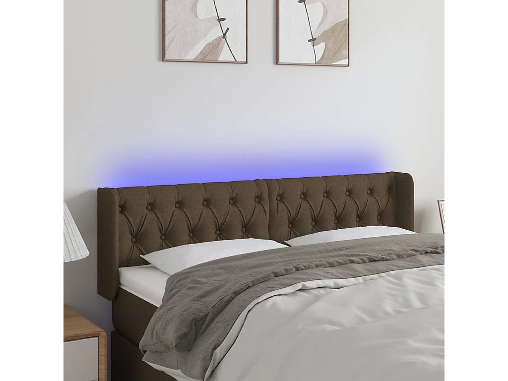 Hoofdbord | Hoofdeinde LED 163x16x78/88 cm stof donkerbruin