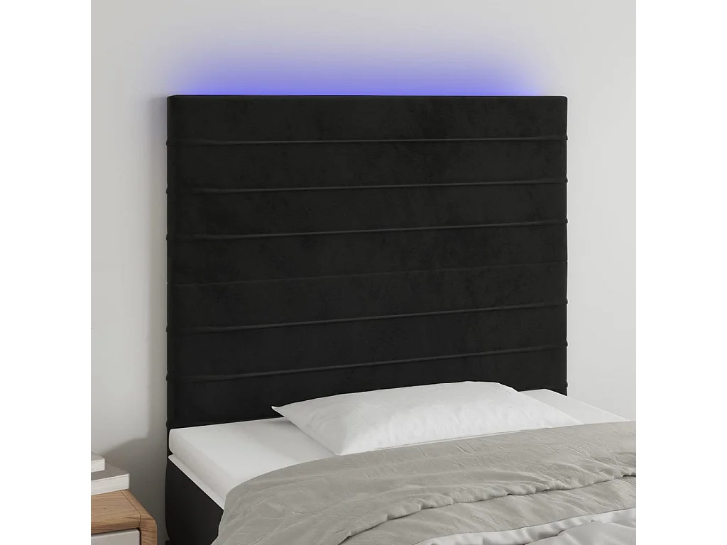 Hoofdbord | Hoofdeinde LED 90x5x118/128 cm fluweel zwart