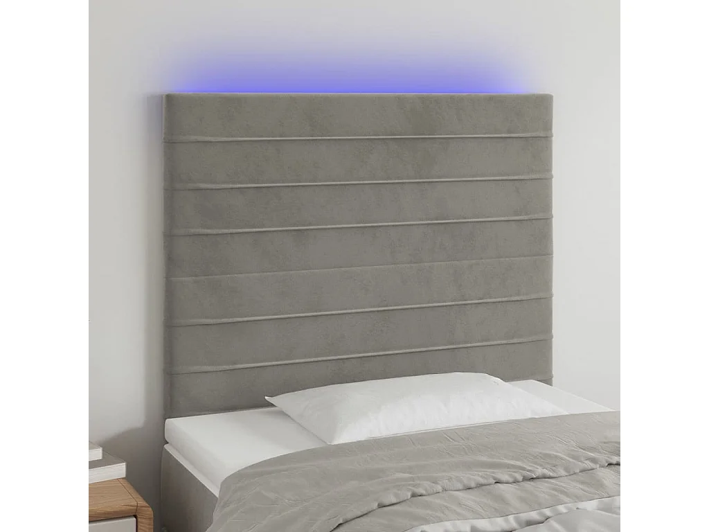 Hoofdbord | Hoofdeinde LED 90x5x118/128 cm fluweel lichtgrijs