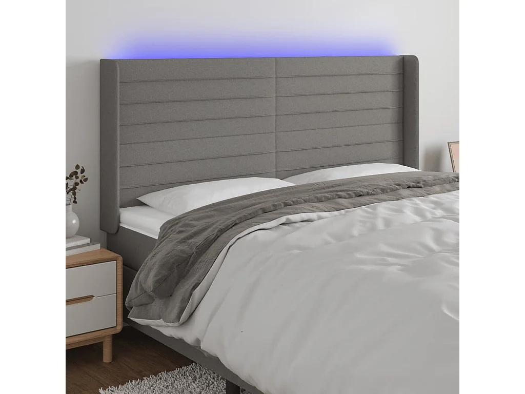 Hoofdbord | Hoofdeinde LED 183x16x118/128 cm stof donkergrijs
