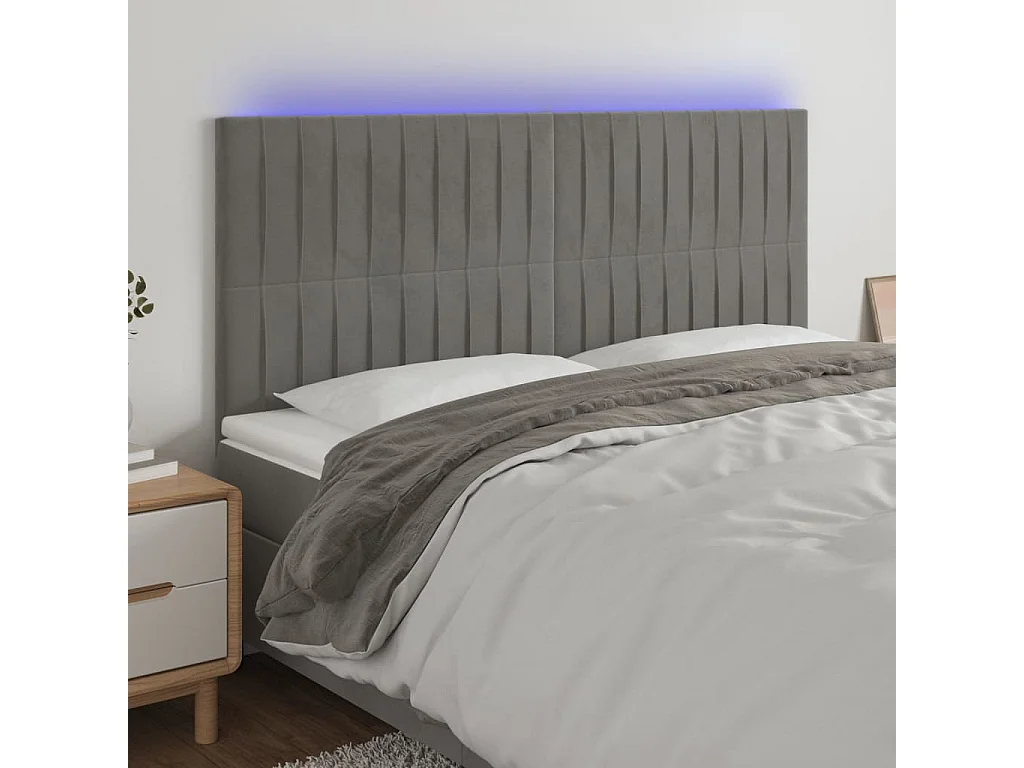 Hoofdbord | Hoofdeinde LED 180x5x118/128 cm fluweel lichtgrijs