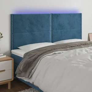Hoofdbord | Hoofdeinde LED 200x5x118/128 cm fluweel donkerblauw