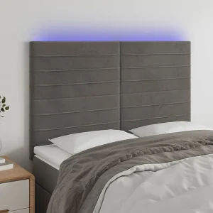 Hoofdbord | Hoofdeinde LED 144x5x118/128 cm fluweel donkergrijs