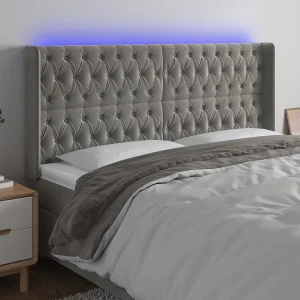 Hoofdbord | Hoofdeinde LED 203x16x118/128 cm fluweel lichtgrijs Hoofdbord | Hoofdeinde LED 203x16x118/128 cm fluweel lichtgrijs