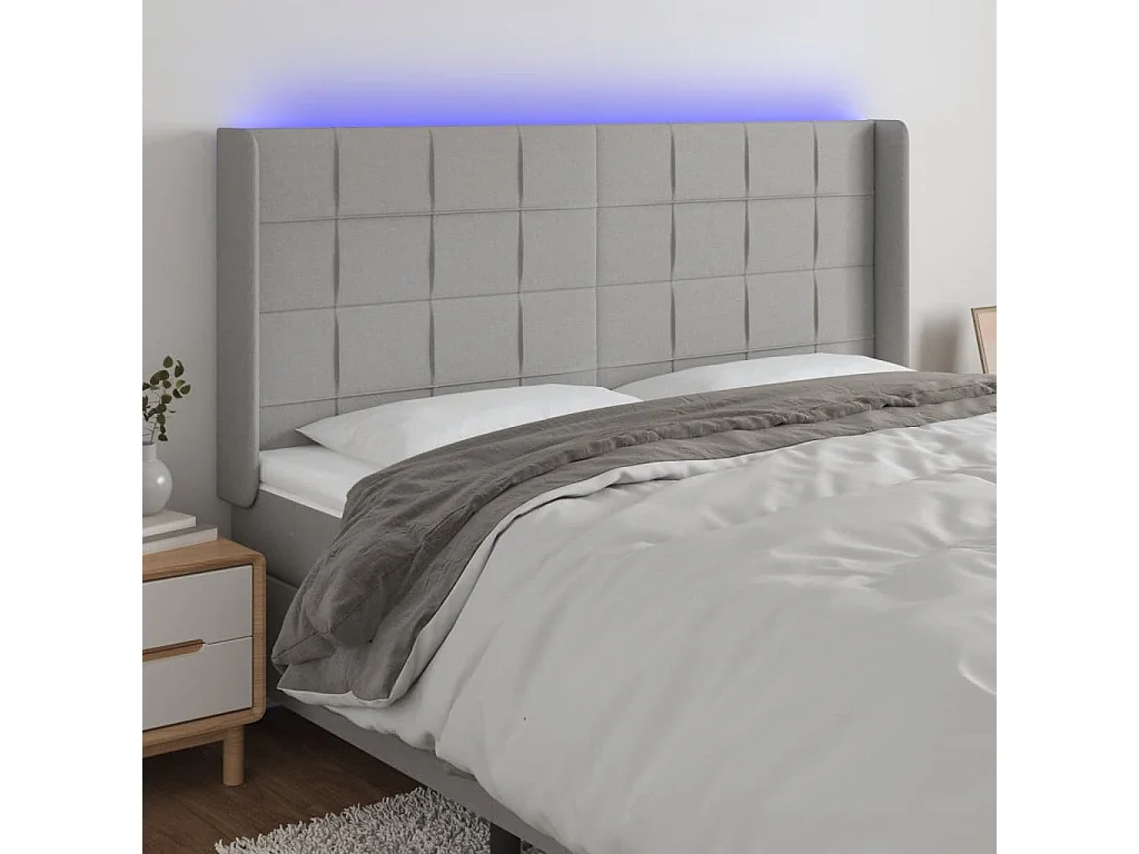 Hoofdbord | Hoofdeinde LED 203x16x118/128 cm stof lichtgrijs