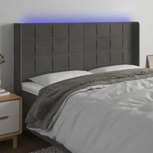 Hoofdbord | Hoofdeinde LED 183x16x118/128 cm fluweel donkergrijs Hoofdbord | Hoofdeinde LED 183x16x118/128 cm fluweel donkergrijs