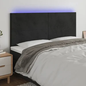 Hoofdbord | Hoofdeinde LED 160x5x118/128 cm fluweel zwart Hoofdbord | Hoofdeinde LED 160x5x118/128 cm fluweel zwart