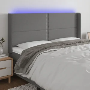 Hoofdbord | Hoofdeinde LED 203x16x118/128 cm stof donkergrijs Hoofdbord | Hoofdeinde LED 203x16x118/128 cm stof donkergrijs