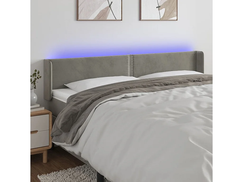 Hoofdbord | Hoofdeinde LED 203x16x78/88 cm fluweel lichtgrijs