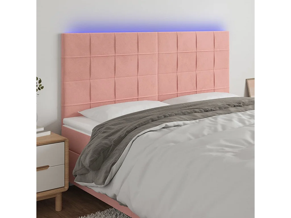 Hoofdbord | Hoofdeinde LED 200x5x118/128 cm fluweel roze