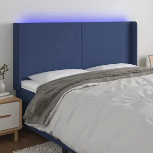 Hoofdbord | Hoofdeinde LED 203x16x118/128 cm stof blauw Hoofdbord | Hoofdeinde LED 203x16x118/128 cm stof blauw