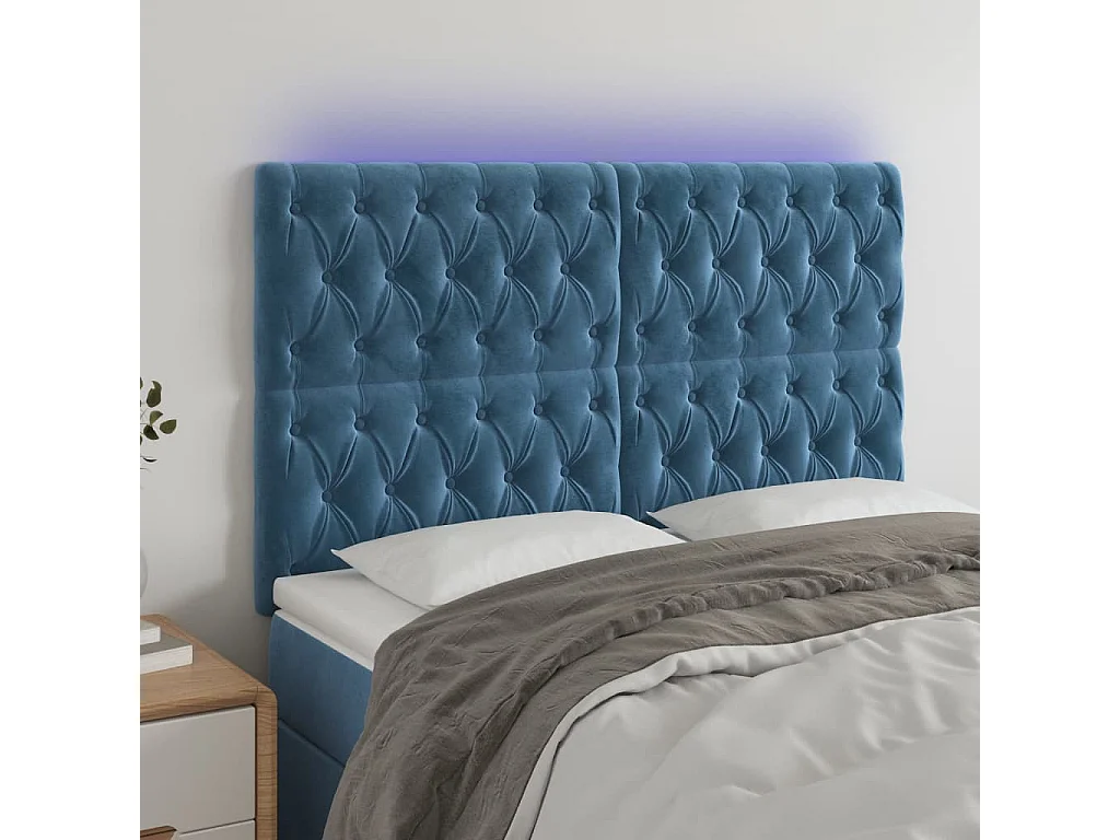 Hoofdbord | Hoofdeinde LED 160x7x118/128 cm fluweel donkerblauw