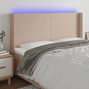 Hoofdbord | Hoofdeinde LED 203x16x118/128 cm kunstleer cappuccinokleurig Hoofdbord | Hoofdeinde LED 203x16x118/128 cm kunstleer cappuccinokleurig