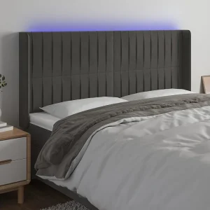 Hoofdbord | Hoofdeinde LED 163x16x118/128 cm fluweel donkergrijs Hoofdbord | Hoofdeinde LED 163x16x118/128 cm fluweel donkergrijs