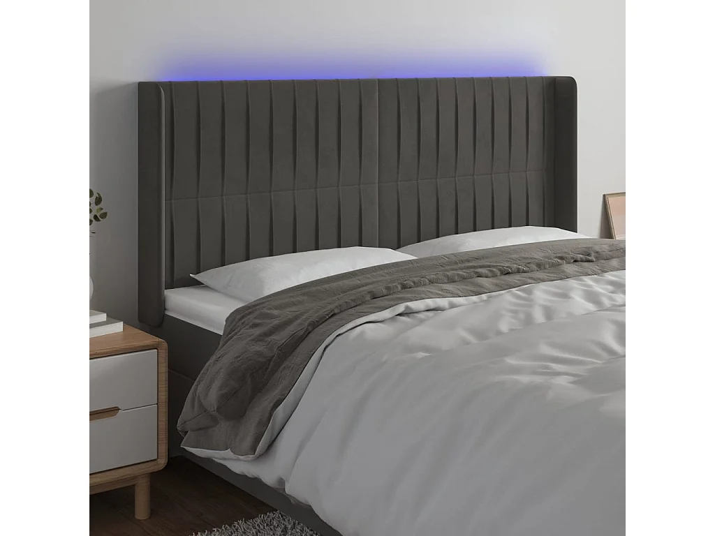Hoofdbord | Hoofdeinde LED 163x16x118/128 cm fluweel donkergrijs