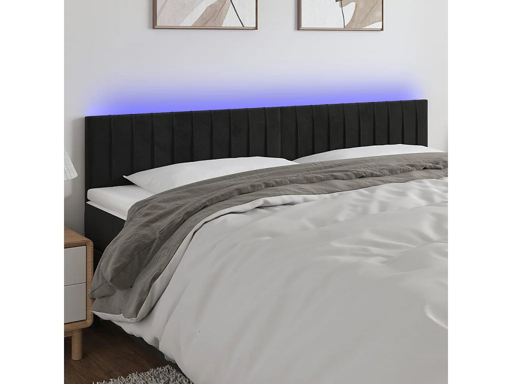 Hoofdbord | Hoofdeinde LED 200x5x78/88 cm fluweel zwart