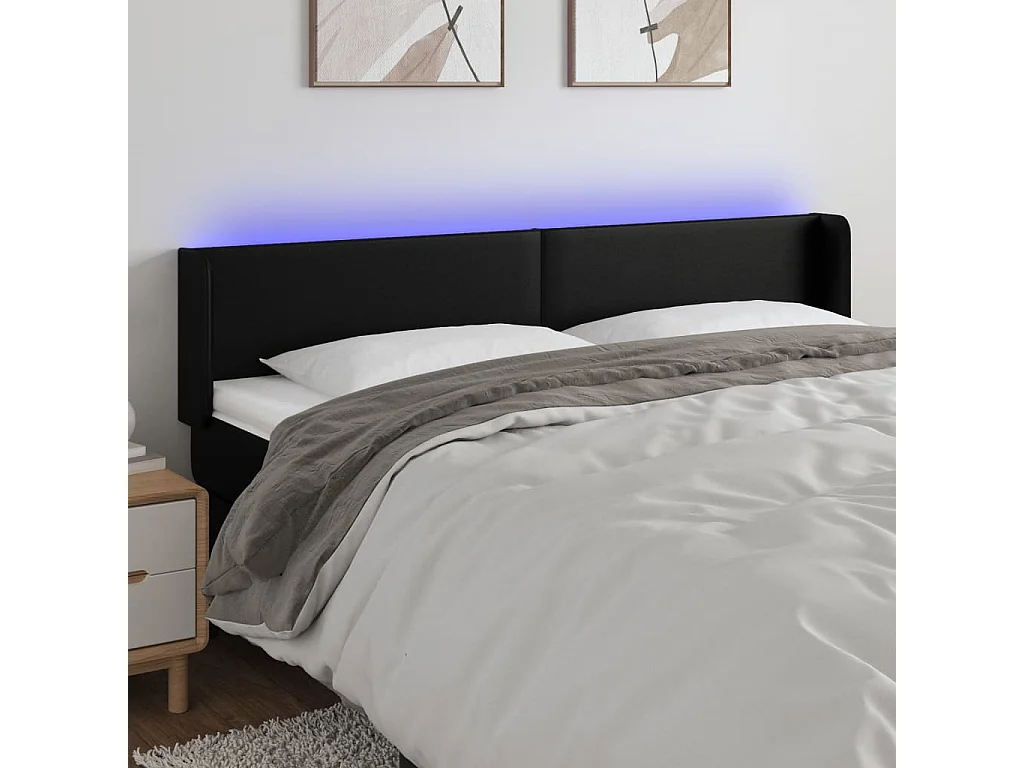 Hoofdbord | Hoofdeinde LED 203x16x78/88 cm kunstleer zwart