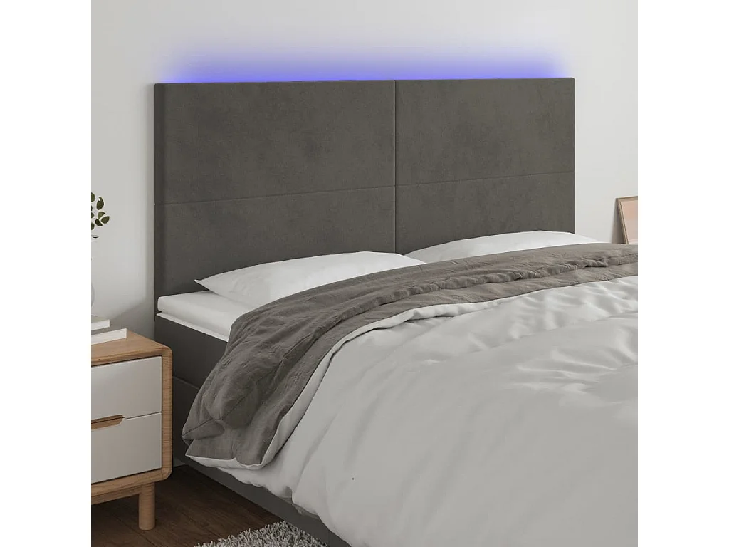 Hoofdbord | Hoofdeinde LED 160x5x118/128 cm fluweel donkergrijs