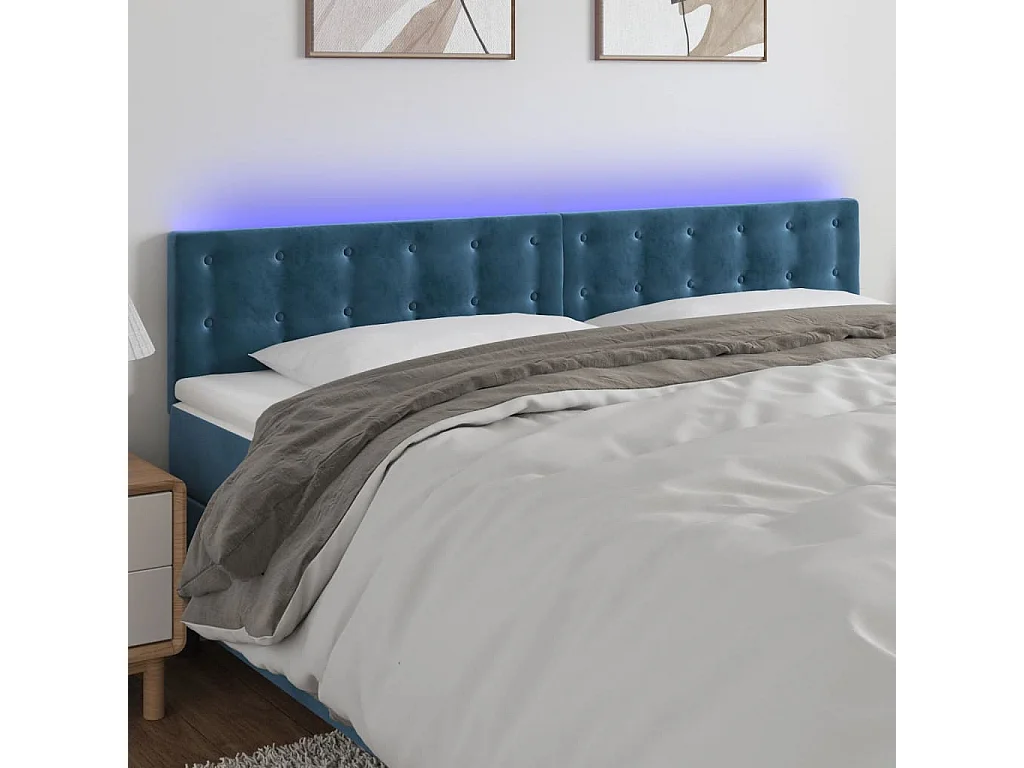Hoofdbord | Hoofdeinde LED 180x5x78/88 cm fluweel donkerblauw