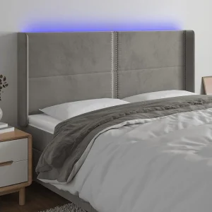 Hoofdbord | Hoofdeinde LED 203x16x118/128 cm fluweel lichtgrijs Hoofdbord | Hoofdeinde LED 203x16x118/128 cm fluweel lichtgrijs