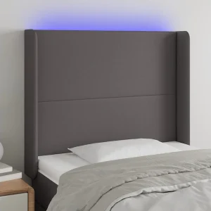 Hoofdbord | Hoofdeinde LED 93x16x118/128 cm kunstleer grijs Hoofdbord | Hoofdeinde LED 93x16x118/128 cm kunstleer grijs