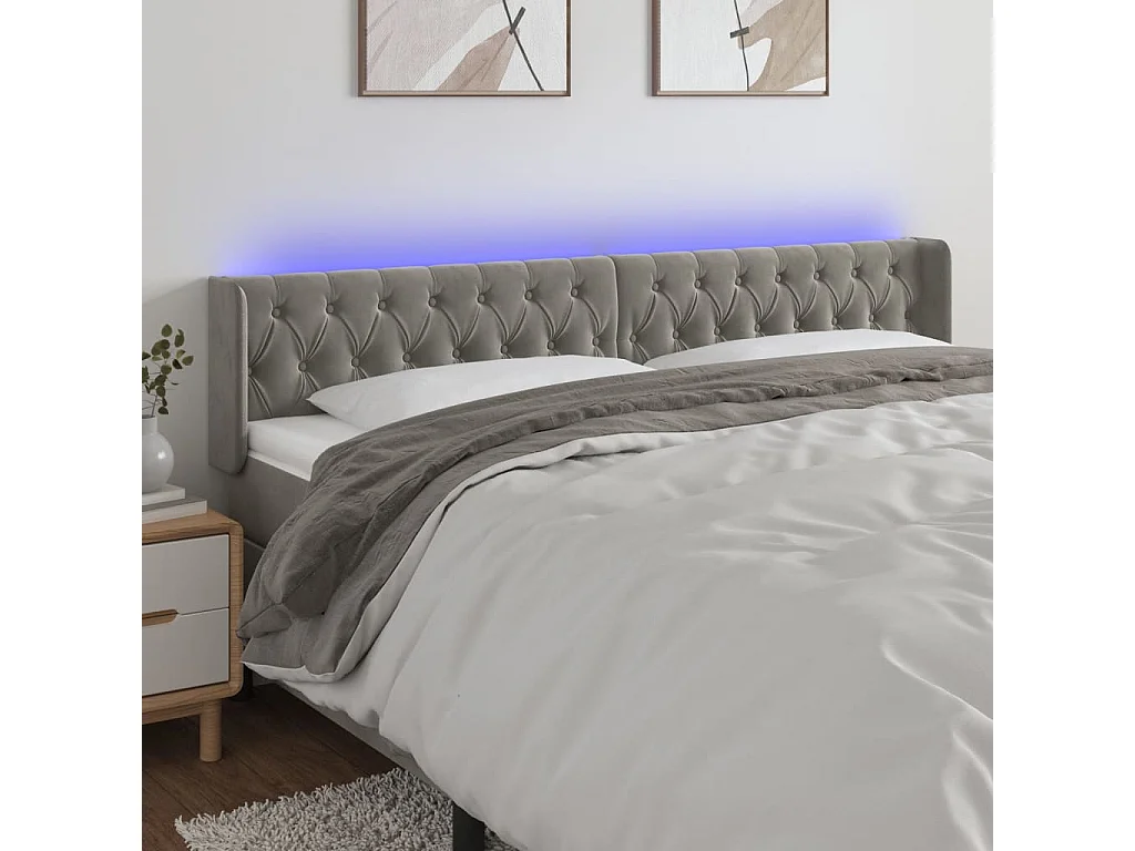 Hoofdbord | Hoofdeinde LED 203x16x78/88 cm fluweel lichtgrijs