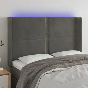 Hoofdbord | Hoofdeinde LED 147x16x118/128 cm fluweel donkergrijs