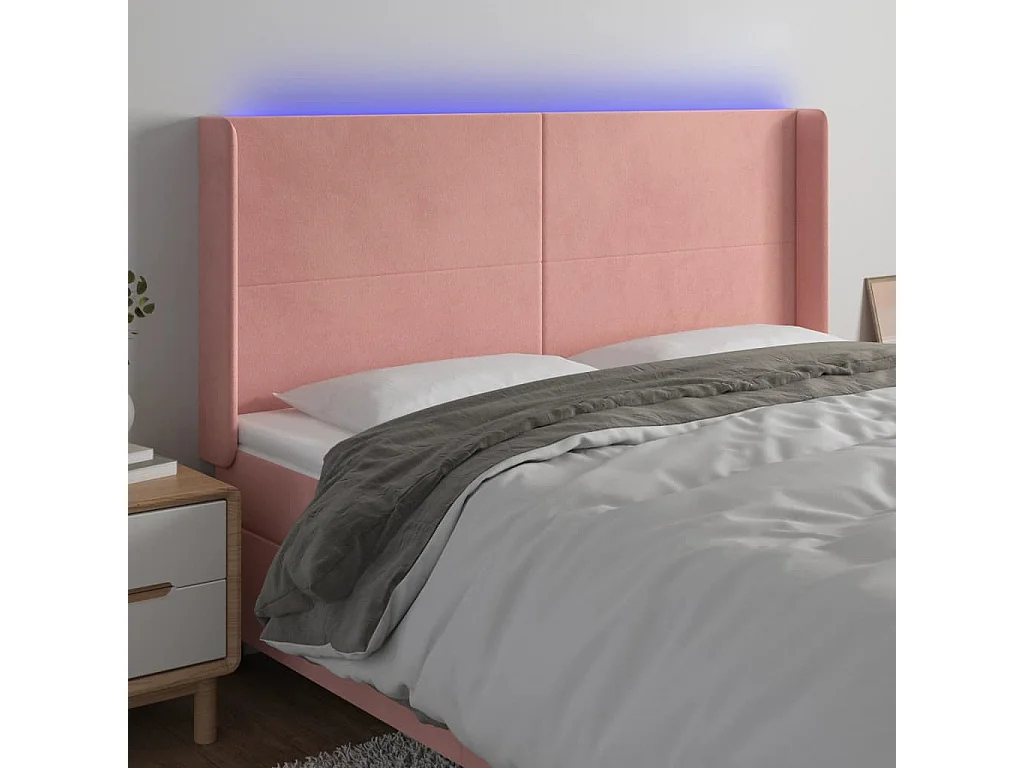 Hoofdbord | Hoofdeinde LED 163x16x118/128 cm fluweel roze