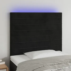 Hoofdbord | Hoofdeinde LED 80x5x118/128 cm fluweel zwart Hoofdbord | Hoofdeinde LED 80x5x118/128 cm fluweel zwart
