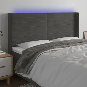 Hoofdbord | Hoofdeinde LED 163x16x118/128 cm fluweel donkergrijs Hoofdbord | Hoofdeinde LED 163x16x118/128 cm fluweel donkergrijs