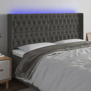 Hoofdbord | Hoofdeinde LED 183x16x118/128 cm fluweel donkergrijs