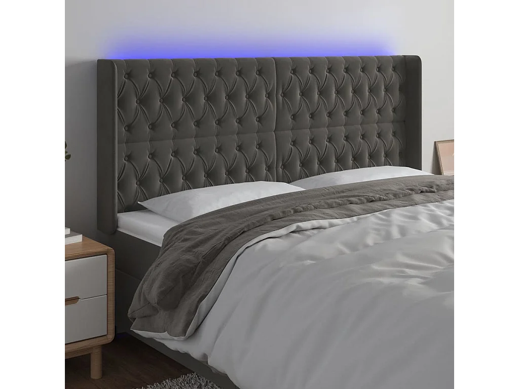 Hoofdbord | Hoofdeinde LED 183x16x118/128 cm fluweel donkergrijs