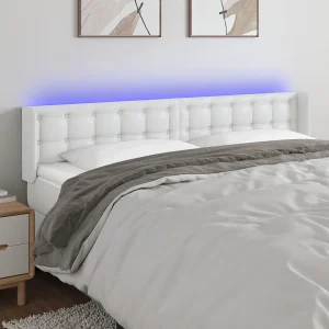 Hoofdbord | Hoofdeinde LED 203x16x78/88 cm kunstleer wit Hoofdbord | Hoofdeinde LED 203x16x78/88 cm kunstleer wit