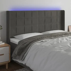 Hoofdbord | Hoofdeinde LED 203x16x118/128 cm fluweel donkergrijs Hoofdbord | Hoofdeinde LED 203x16x118/128 cm fluweel donkergrijs