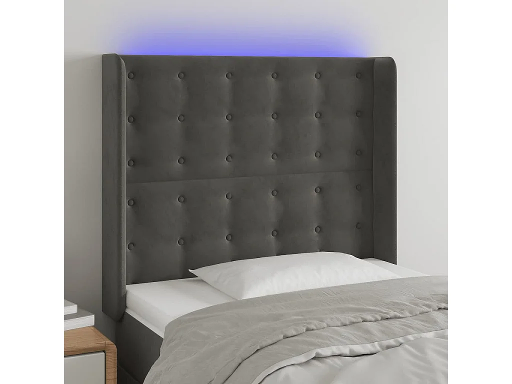 Hoofdbord | Hoofdeinde LED 83x16x118/128 cm fluweel donkergrijs