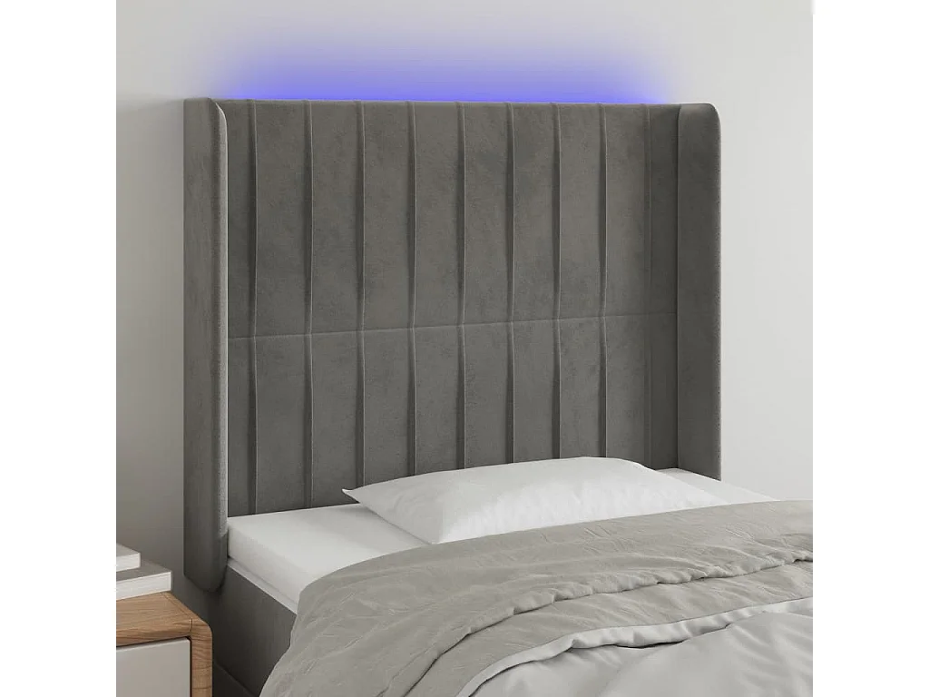 Hoofdbord | Hoofdeinde LED 93x16x118/128 cm fluweel lichtgrijs