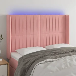 Hoofdbord | Hoofdeinde LED 147x16x118/128 cm fluweel roze