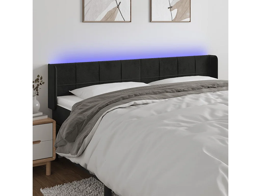 Hoofdbord | Hoofdeinde LED 163x16x78/88 cm fluweel zwart