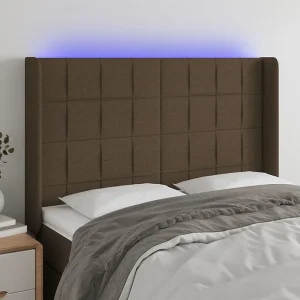 Hoofdbord | Hoofdeinde LED 147x16x118/128 cm stof donkerbruin