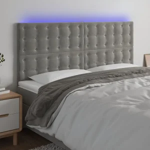 Hoofdbord | Hoofdeinde LED 160x5x118/128 cm fluweel lichtgrijs Hoofdbord | Hoofdeinde LED 160x5x118/128 cm fluweel lichtgrijs