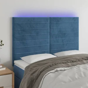 Hoofdbord | Hoofdeinde LED 144x5x118/128 cm fluweel donkerblauw